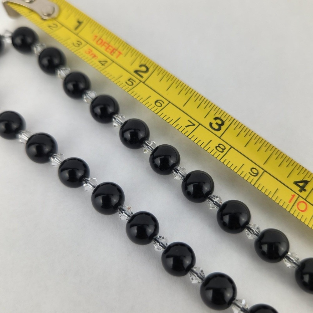 Vintage Black Bead Necklace Faceted Crystal Spacer Opera Length - Picture 6 of 9